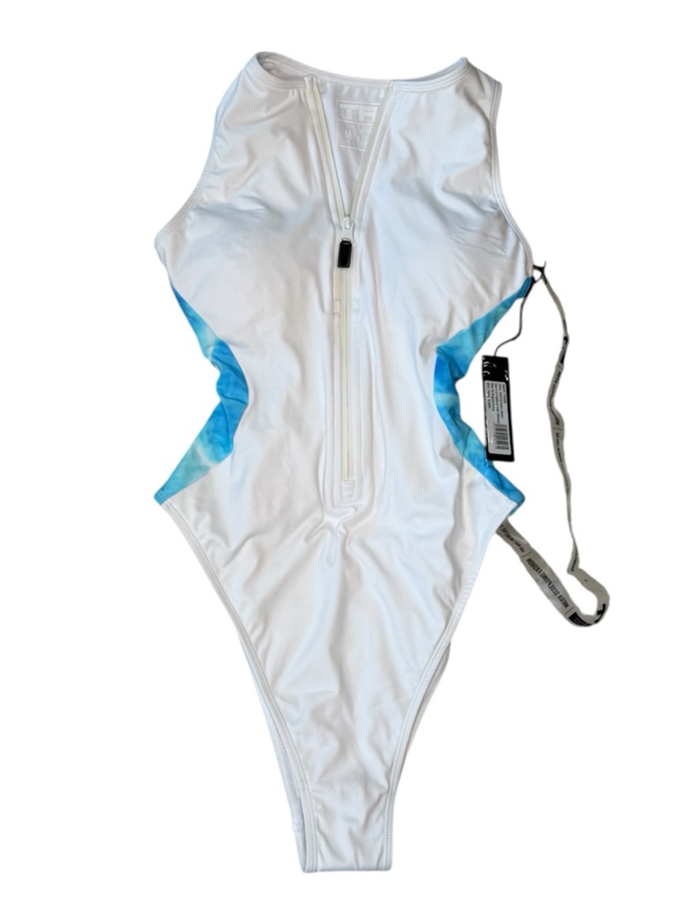 TA3 Hi cut sleeveless Surfy crewneck Swimsuit Blue White  M medium Reg/Long NWT